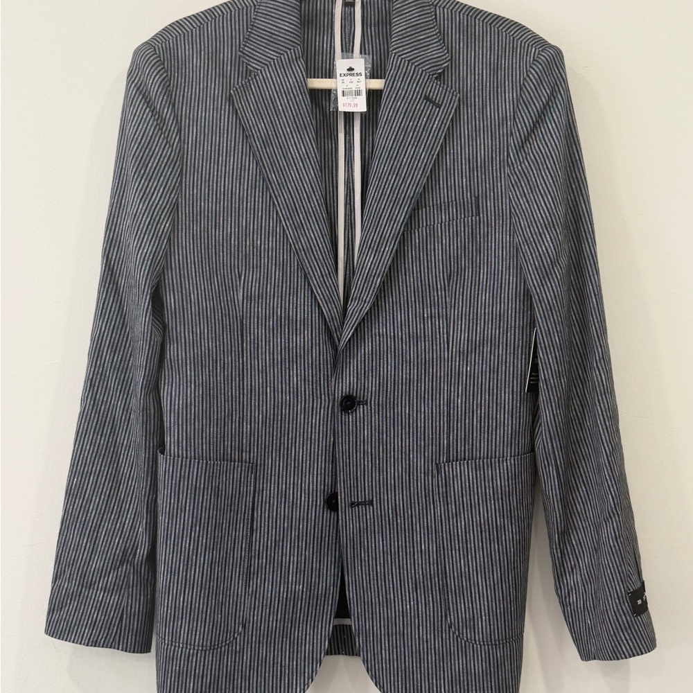 Express Men's Linen Navy Pinstripe Sport Coat 38R extra slim